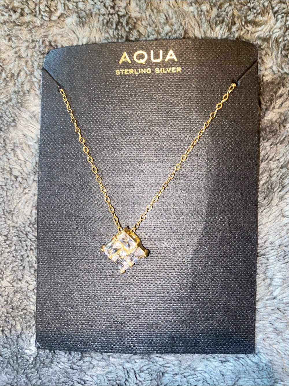 Aqua Gold-Tone Chain Necklace with Clear Square CZ Pendant $60